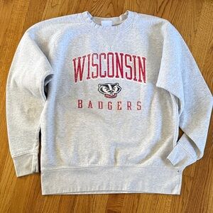 Wisconsin Badgers Graphic Sweatshirt Gray Crewneck NCAA College Pullover L